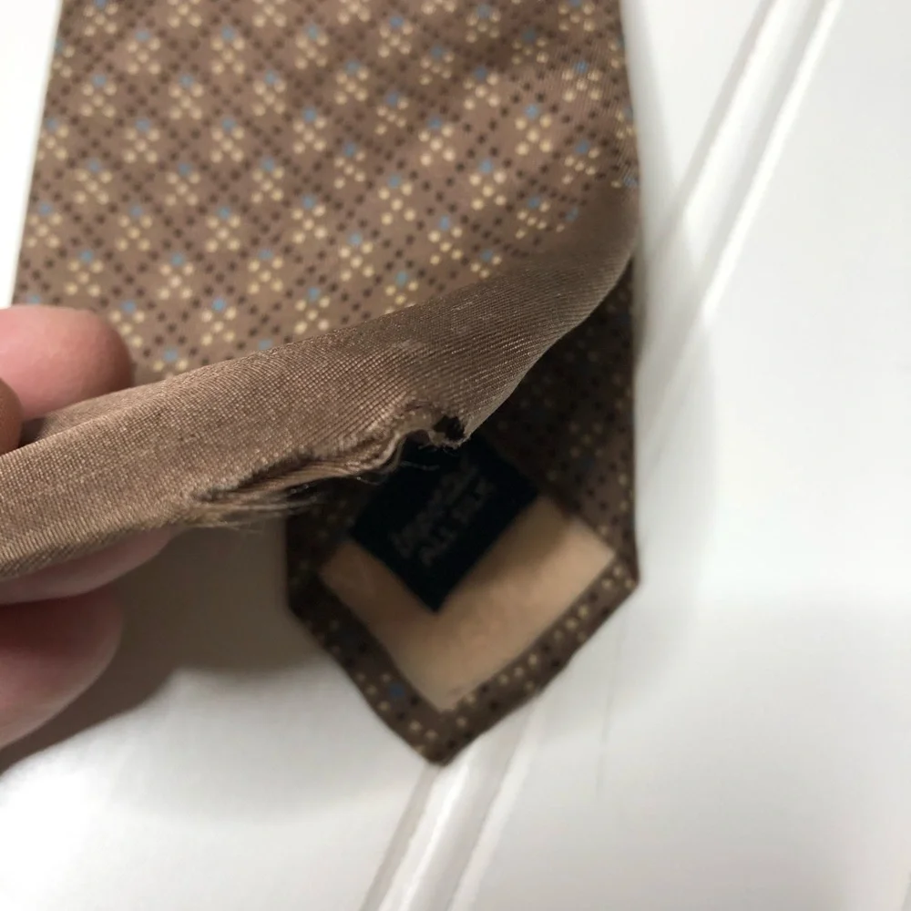 Givenchy brown silk tie with blue and cream dots